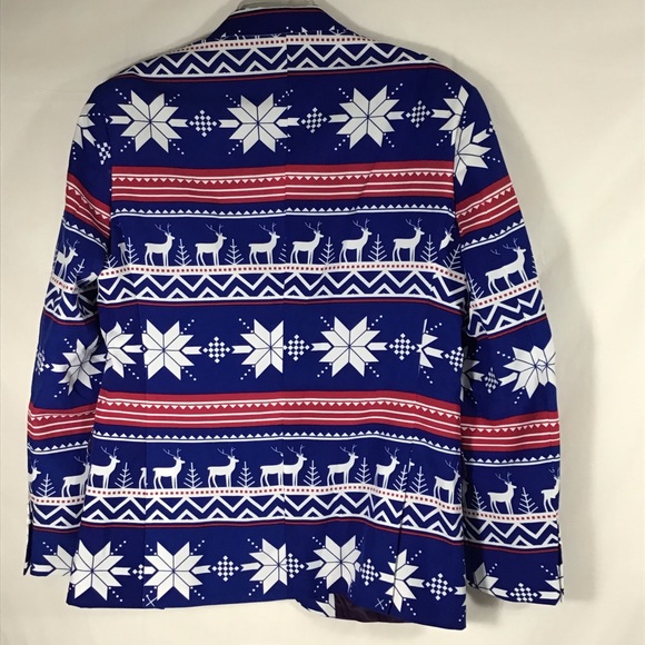 The Rudolph Deer Snowflake Blazer Jacket Red Blue White NWOT size 40 - Picture 3 of 7